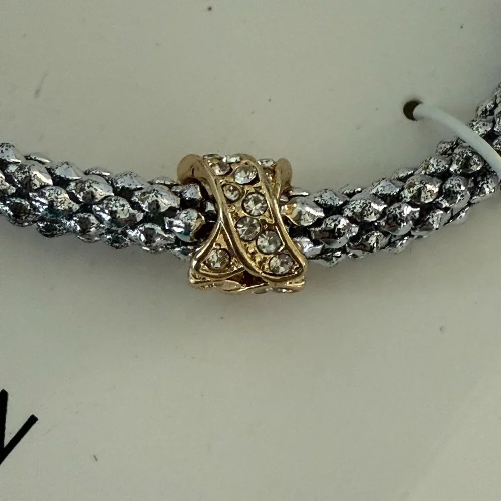 Nine West Silver-Tone Mesh Bracelet With Gold & Silver Crystal-Embellished Accen